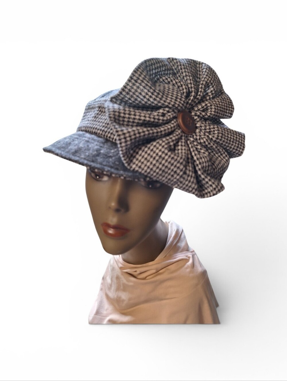 San Diego Hat Co Stylish Checked Flower Accent Newsboy Cap Beanie Ladies O/S